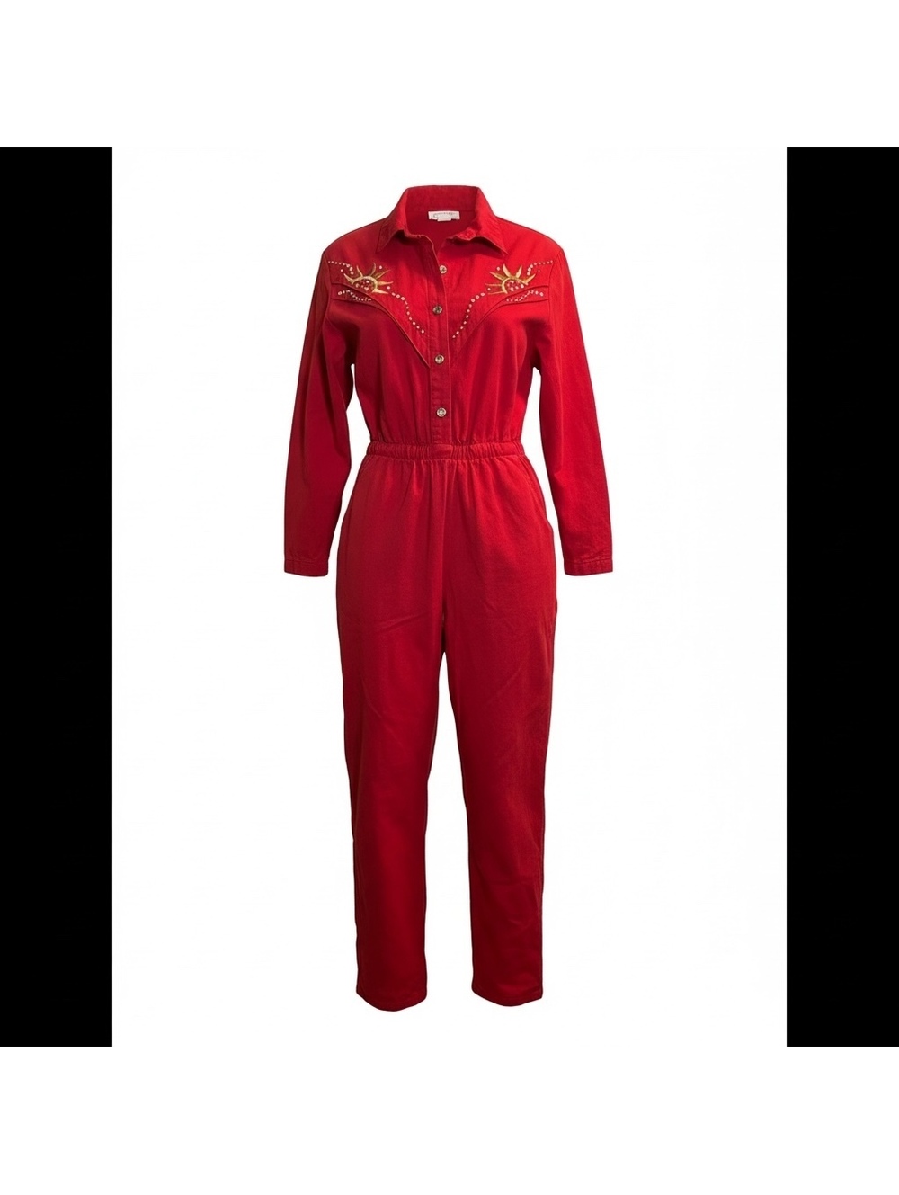 Cache Vintage Red Western Sunburst Embellished Jumpsuit